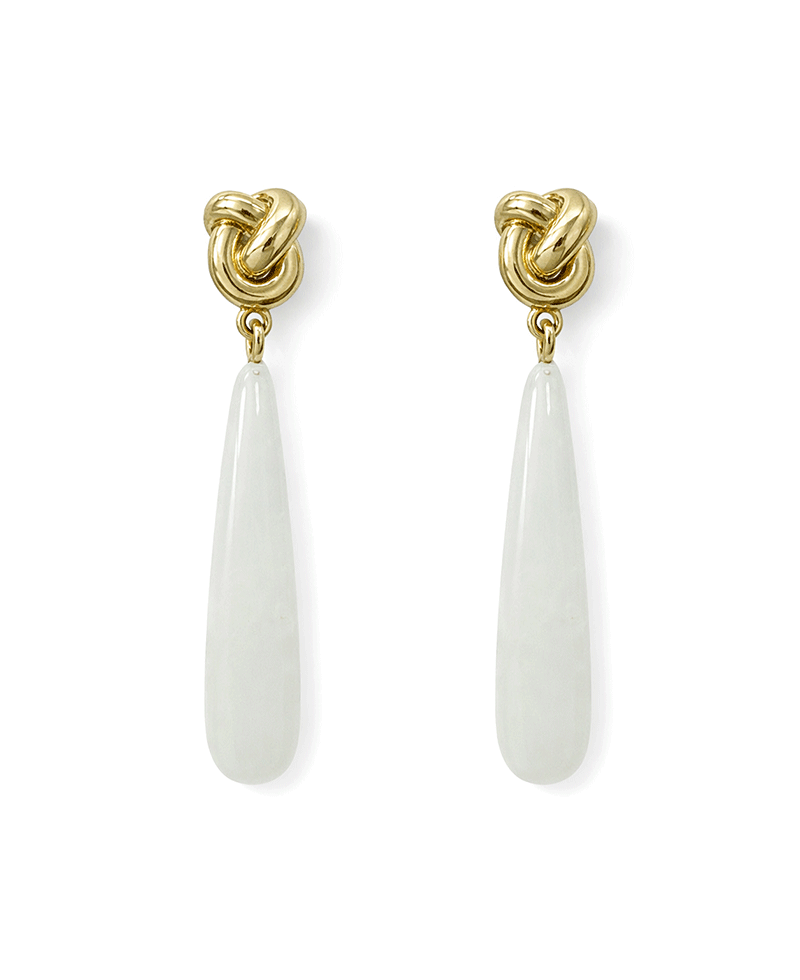 Teardrop Shape Stone Gold Knot Post Earring
