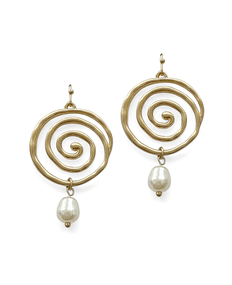 Spiral Brass w/ Teardrop Pearl Earring