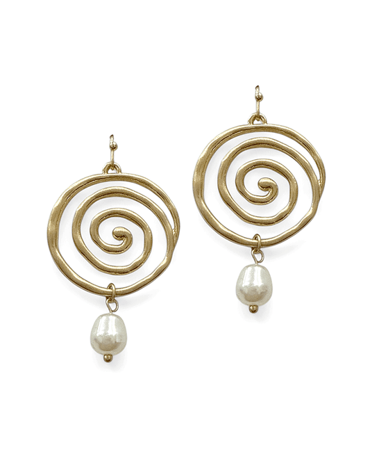Spiral Brass w/ Teardrop Pearl Earring