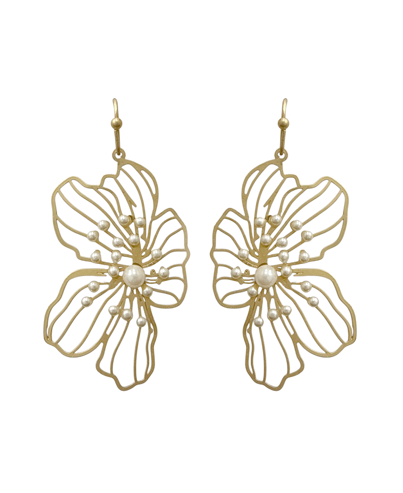 Wired Flower w/ Pearls Earring