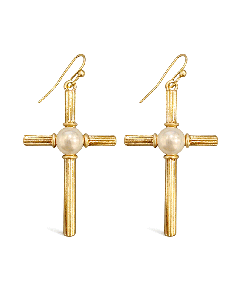 Pearl Accent Cross Earring