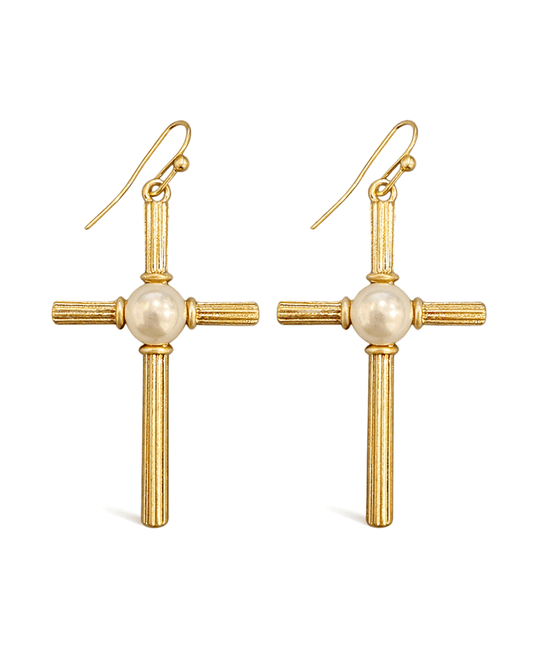 Pearl Accent Cross Earring