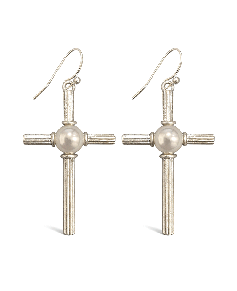 Pearl Accent Cross Earring