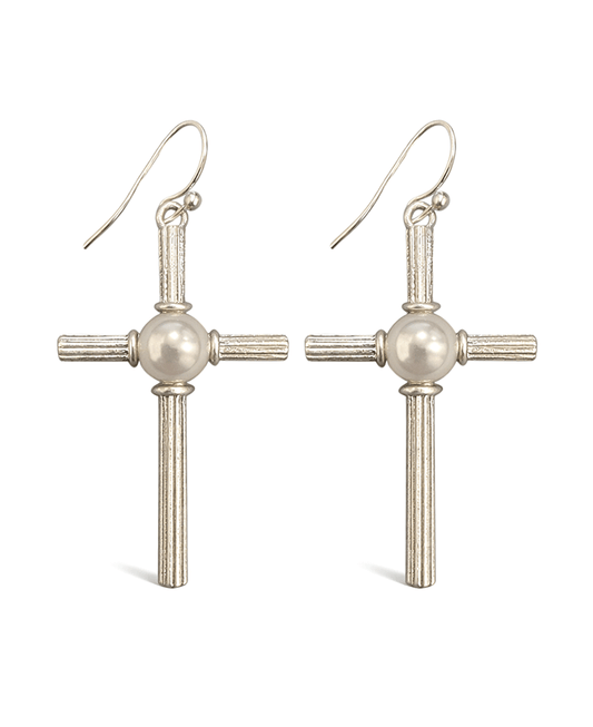 Pearl Accent Cross Earring