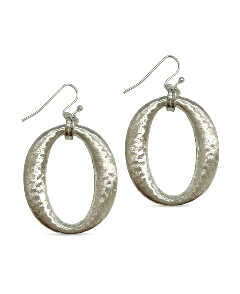 Hammered Oval Shape Metal Earring