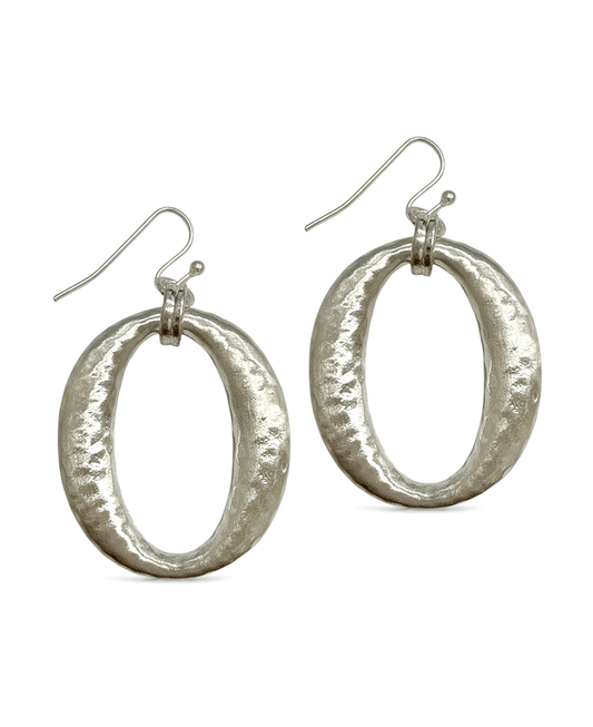 Hammered Oval Shape Metal Earring