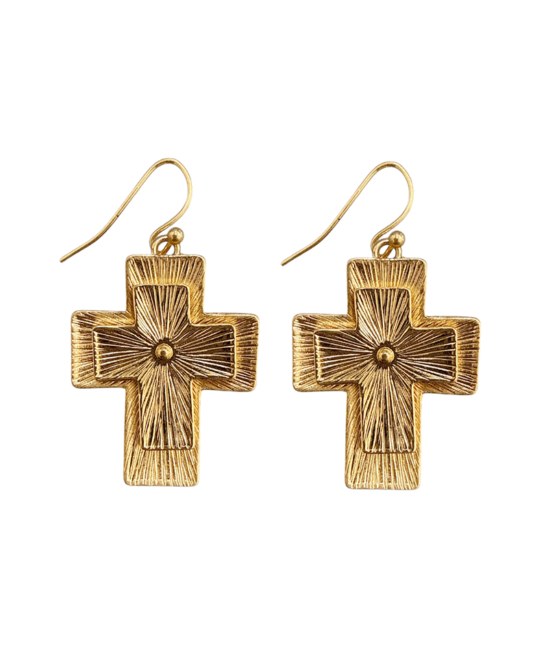 Layered Metal Texture Cross Earring