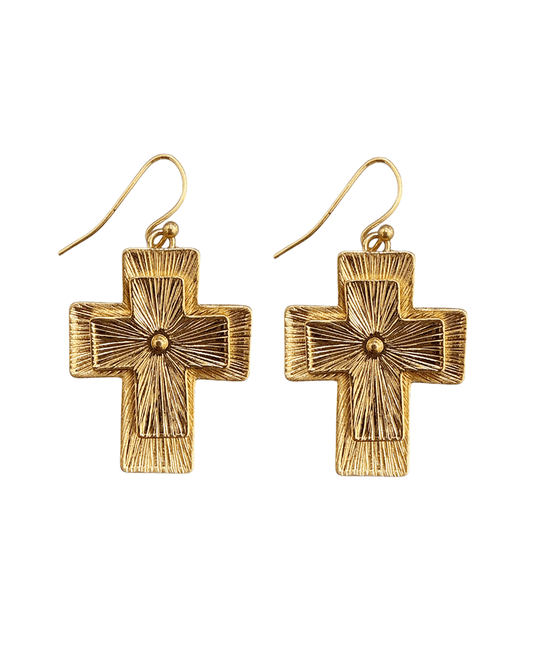Layered Metal Texture Cross Earring