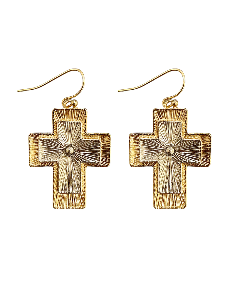 Layered Metal Texture Cross Earring