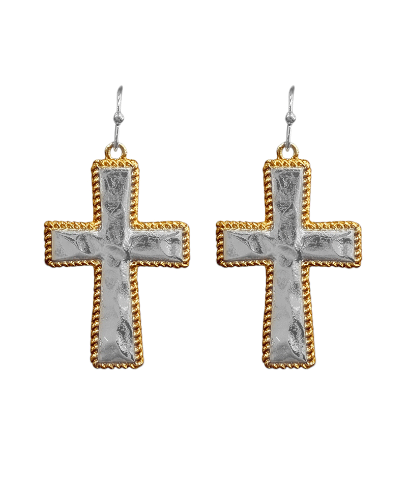 Hammered Cross Rope Border Earring