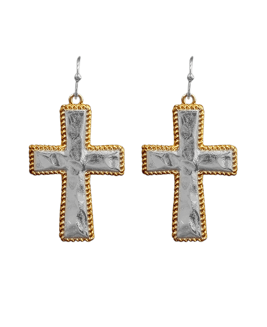 Hammered Cross Rope Border Earring