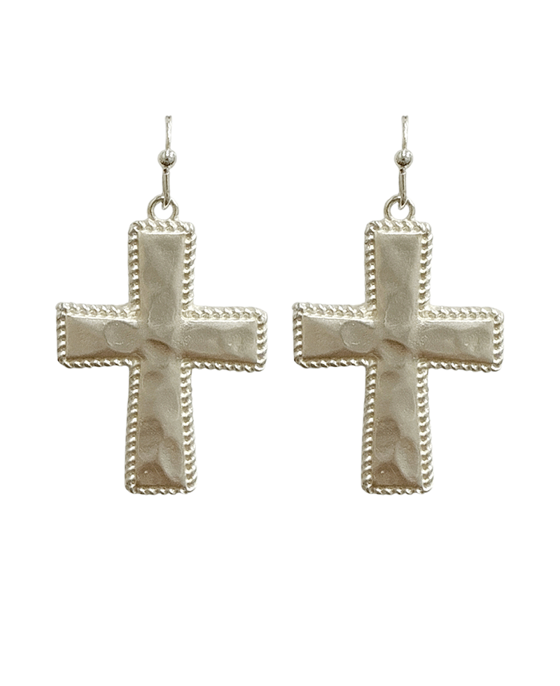 Hammered Cross Rope Border Earring