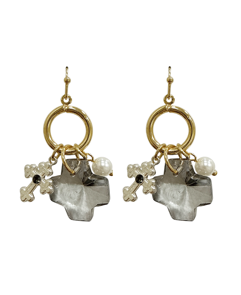Multi Cross & Pearl Dangle Earring