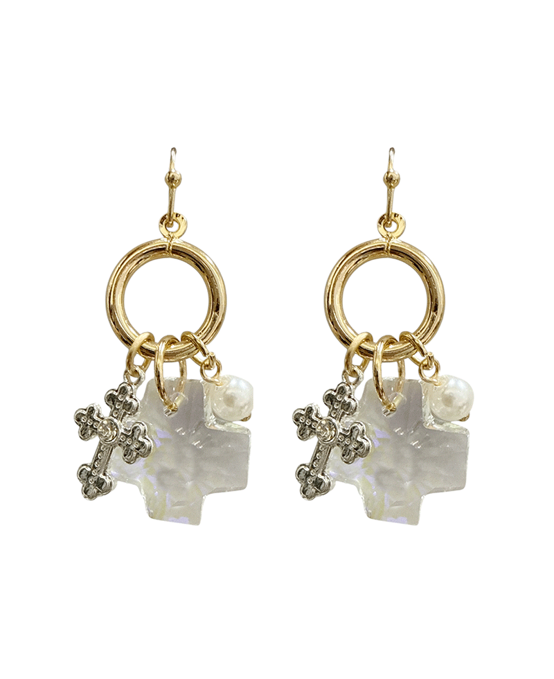 Multi Cross & Pearl Dangle Earring