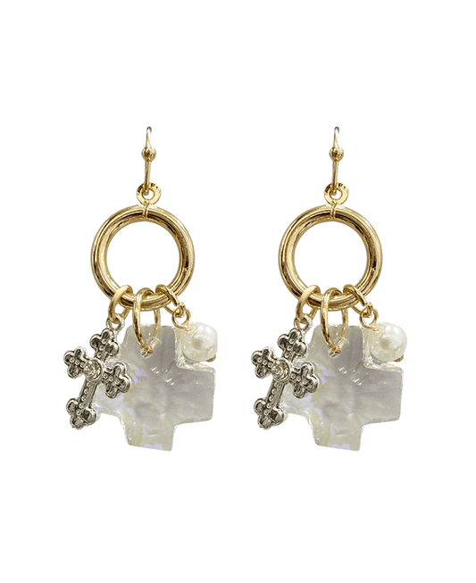Multi Cross & Pearl Dangle Earring