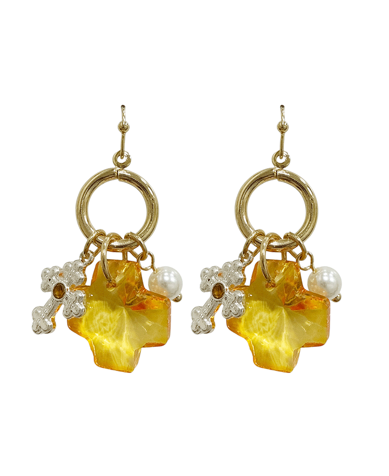 Multi Cross & Pearl Dangle Earring