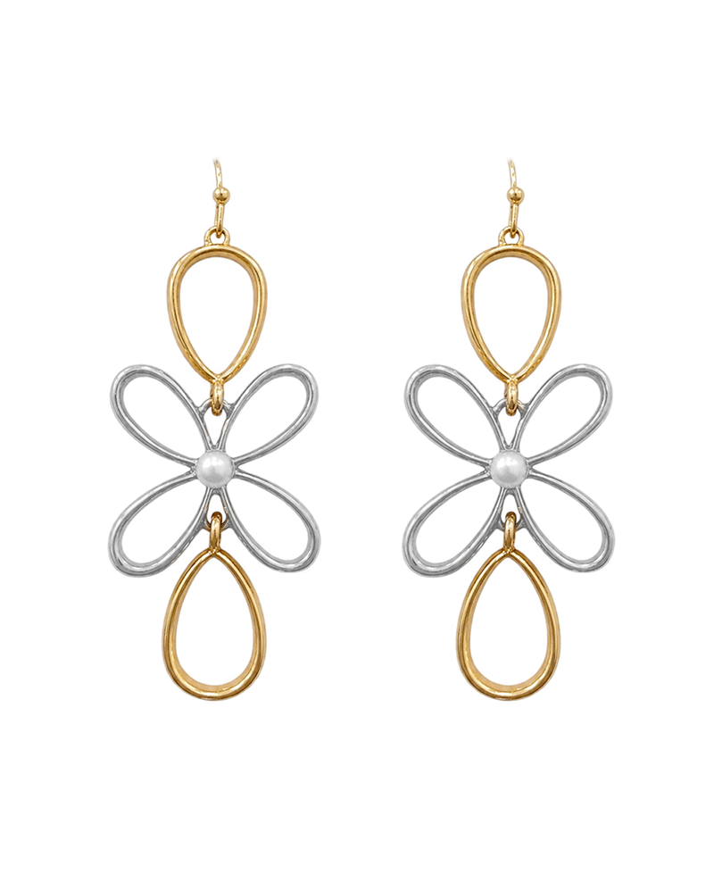 Mixed Metal Flower w/ Peral Earring