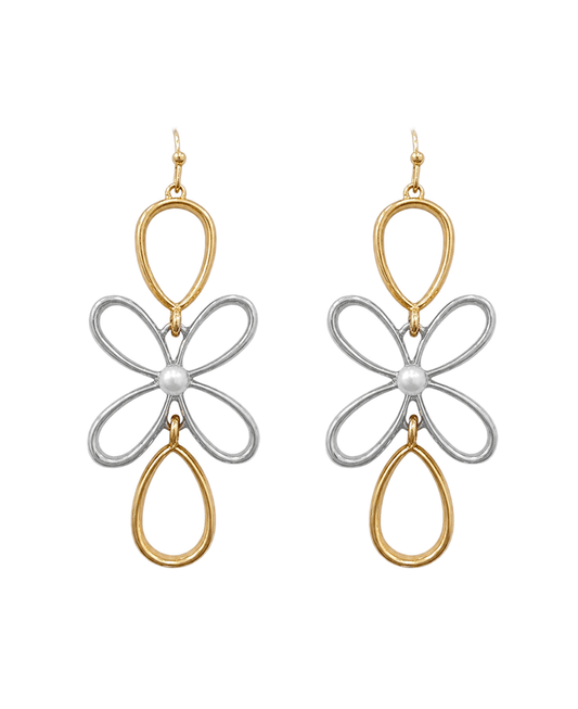 Mixed Metal Flower w/ Peral Earring