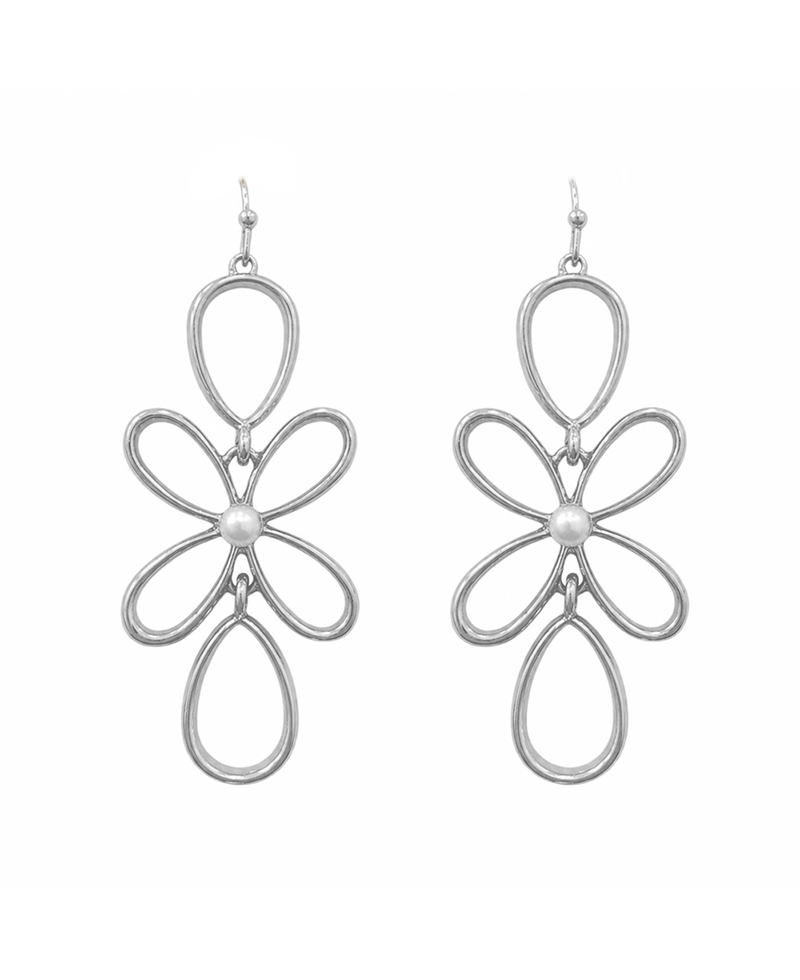 Mixed Metal Flower w/ Peral Earring