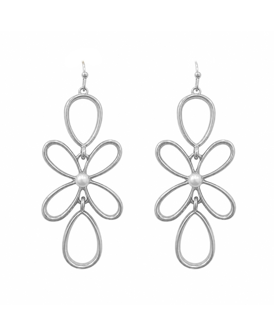 Mixed Metal Flower w/ Peral Earring