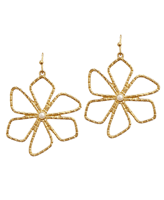Wire Daisy Flower w/ Pearl Earring