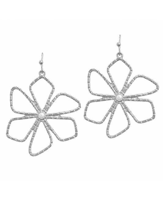 Wire Daisy Flower w/ Pearl Earring