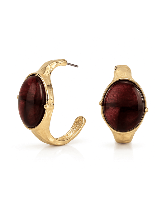 Oval Stone Textured C Hoop Earring
