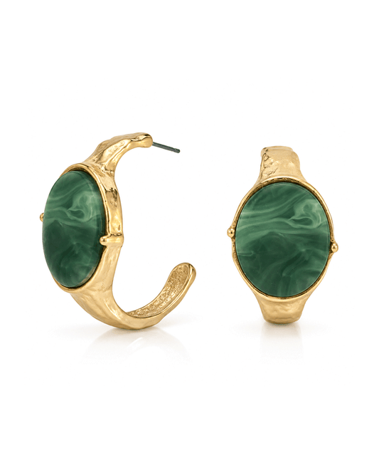 Oval Stone Textured C Hoop Earring
