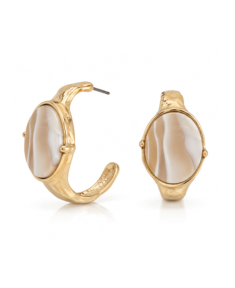 Oval Stone Textured C Hoop Earring