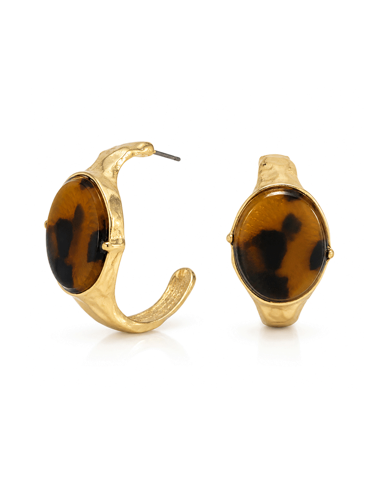 Oval Stone Textured C Hoop Earring