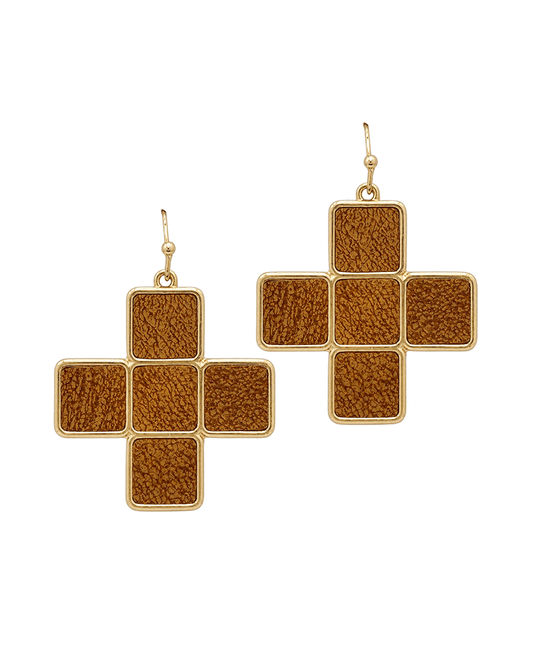 Textured Leather Cross Earring