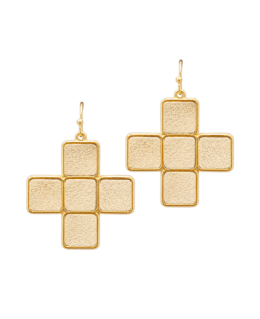 Textured Leather Cross Earring