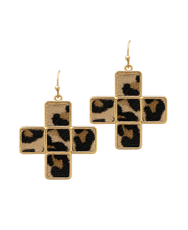 Textured Leather Cross Earring