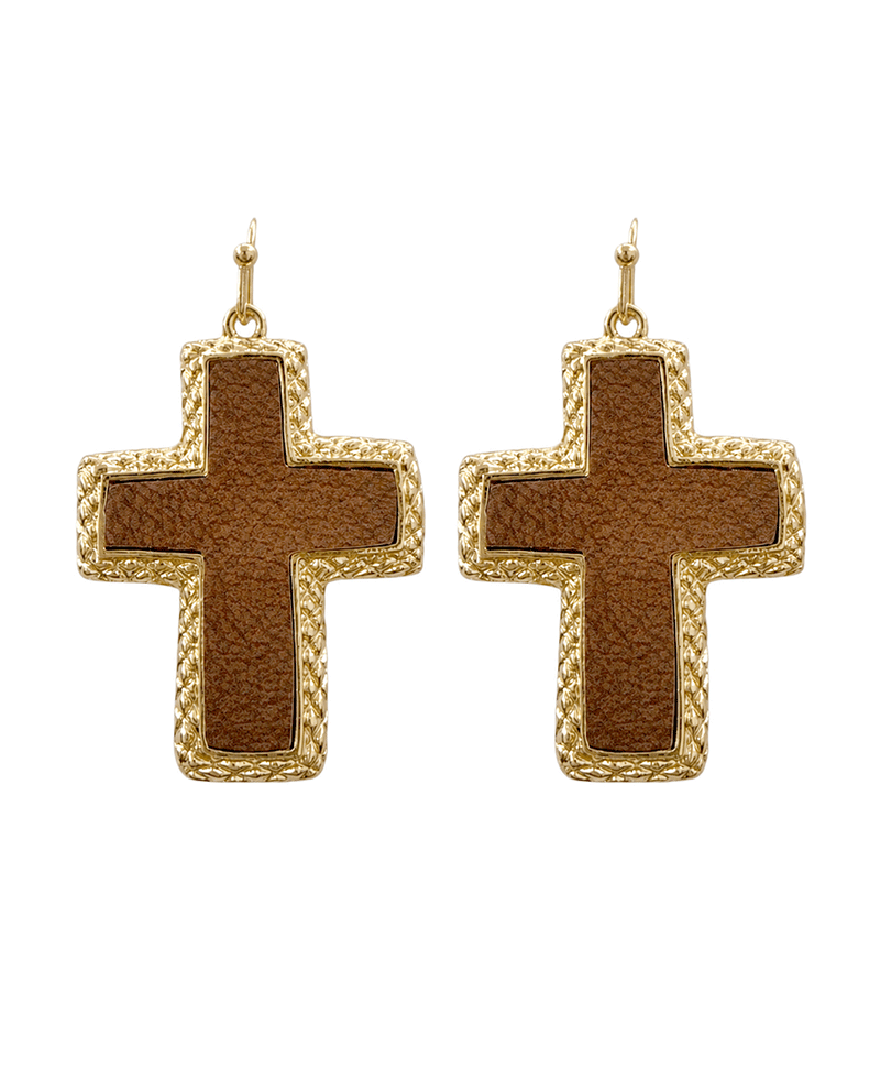 Vegan Leather Cross Earring