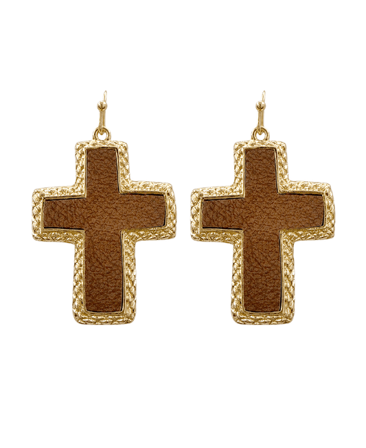 Vegan Leather Cross Earring
