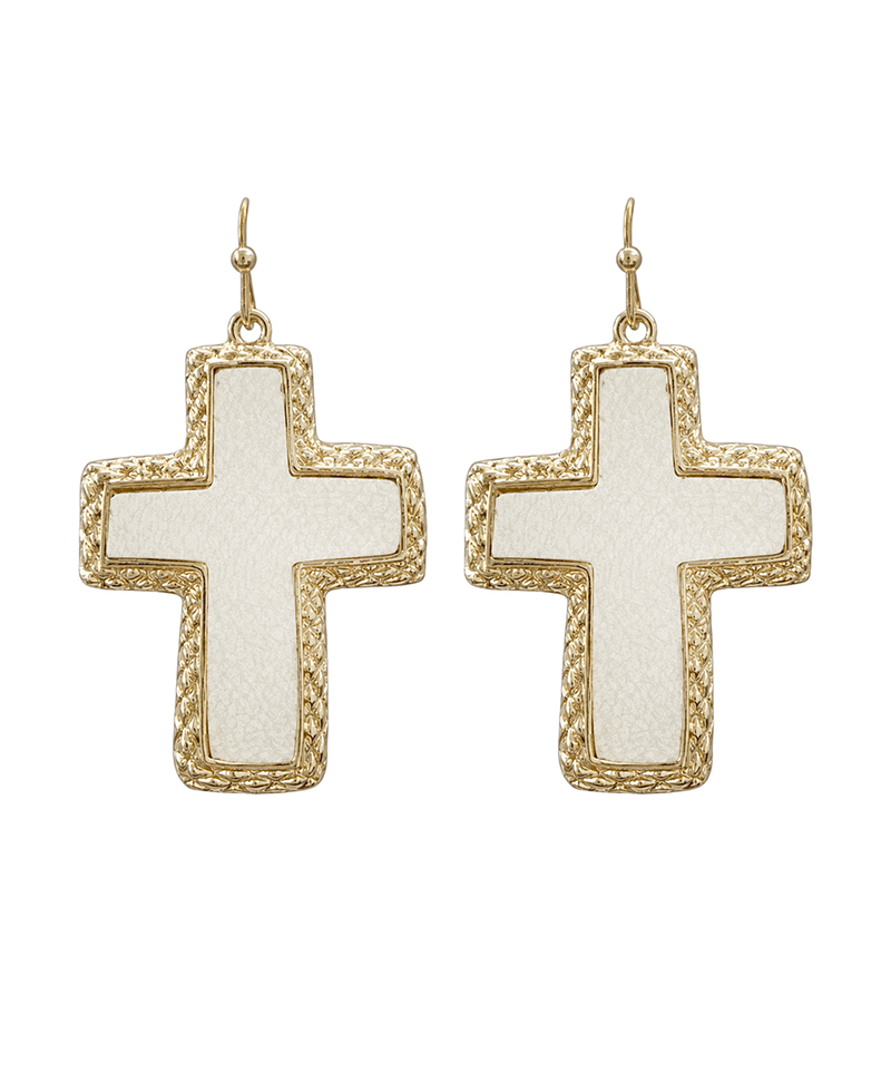 Vegan Leather Cross Earring