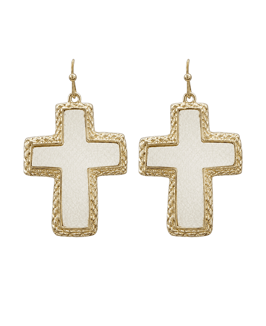 Vegan Leather Cross Earring
