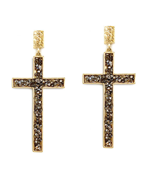 Metal w/ Rhinestone Cross Post Earring