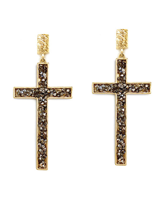 Metal w/ Rhinestone Cross Post Earring