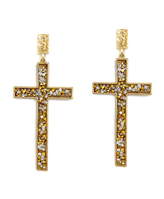 Metal w/ Rhinestone Cross Post Earring