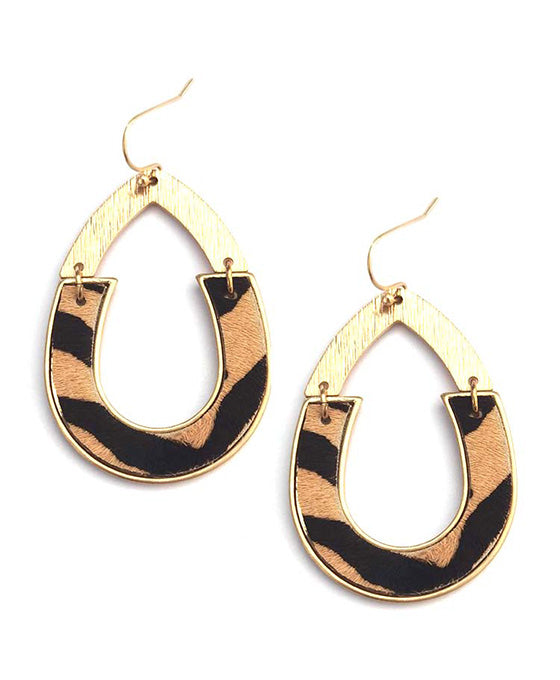 Metal & Leather Oval Shape Earring