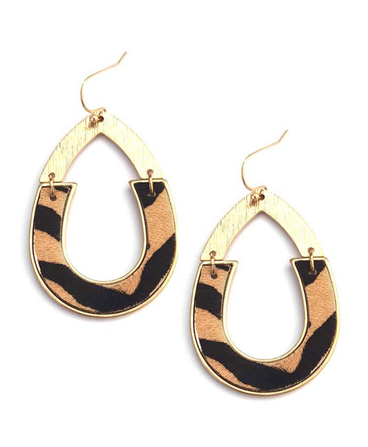 Metal & Leather Oval Shape Earring