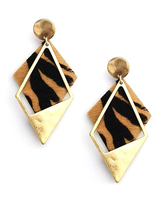 Metal & Leather Diamond Shape Post Earring