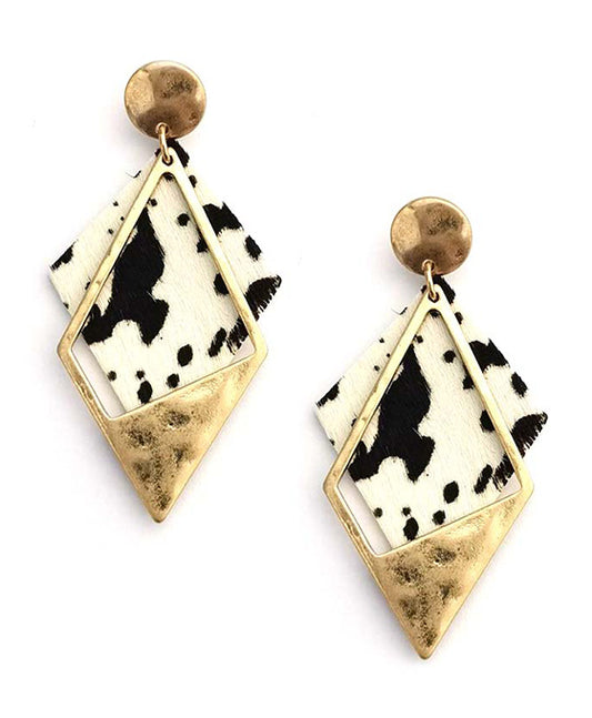 Metal & Leather Diamond Shape Post Earring