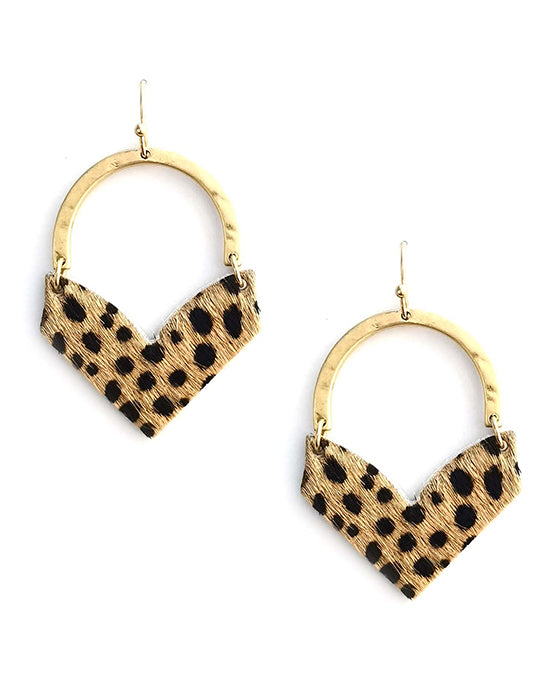 Animal Print Leather w/ Half Round Metal Earring
