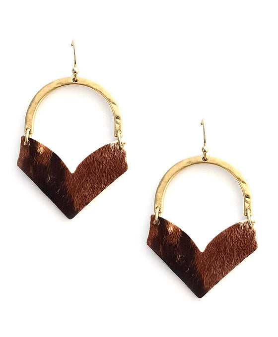 Animal Print Leather w/ Half Round Metal Earring