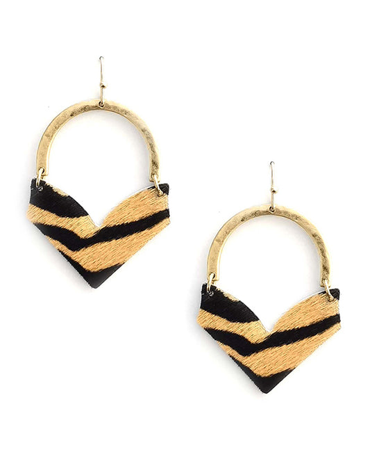 Animal Print Leather w/ Half Round Metal Earring