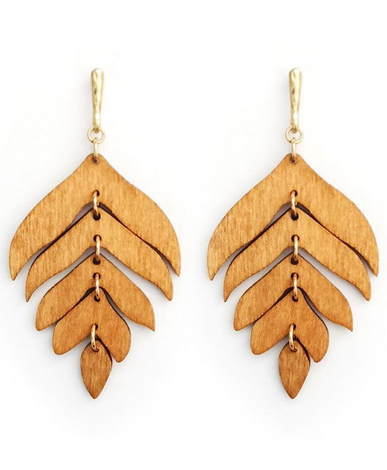 Wood Leaf Post Earring