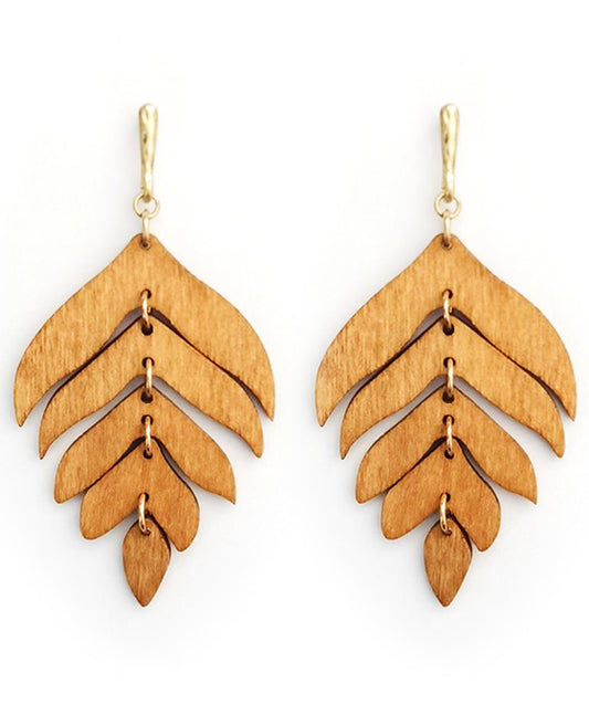 Wood Leaf Post Earring