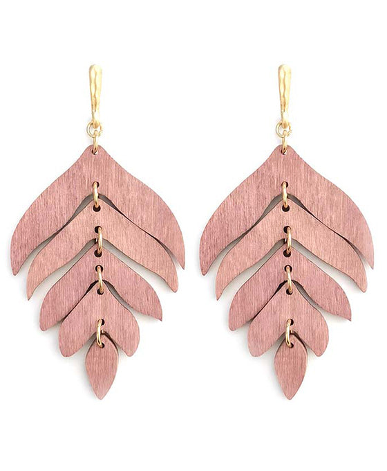 Wood Leaf Post Earring